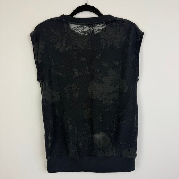 IRO Jeans Womens Nuala Distressed Sleeveless Burnout Black Lace Sweatshirt XS - Picture 2 of 10